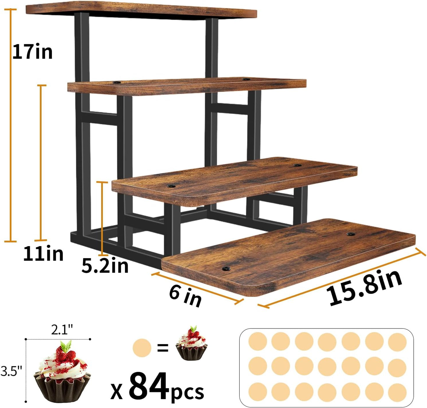 Lily Cupcake Stand for 50 Cupcakes, 2 PACK Wooden Dessert Table Display Set for Wedding Cupcake Tower, Stepped Tiered Tray Stand 4 Tier Risers Display Stands Serving Trays for Party Market Display