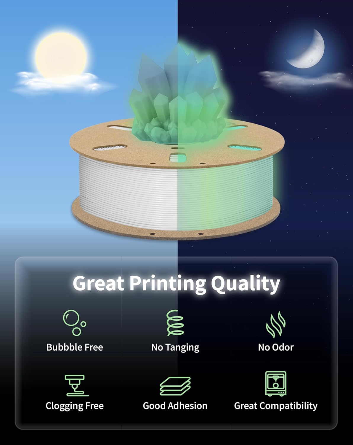 DURAMIC 3D PLA Glow Rainbow in The Dark Filament 1.75mm 1Kg, 3D Printing Luminous Filament 1.75mm Dimensional Accuracy +/- 0.02 mm, Fit Most FDM 3D Printers