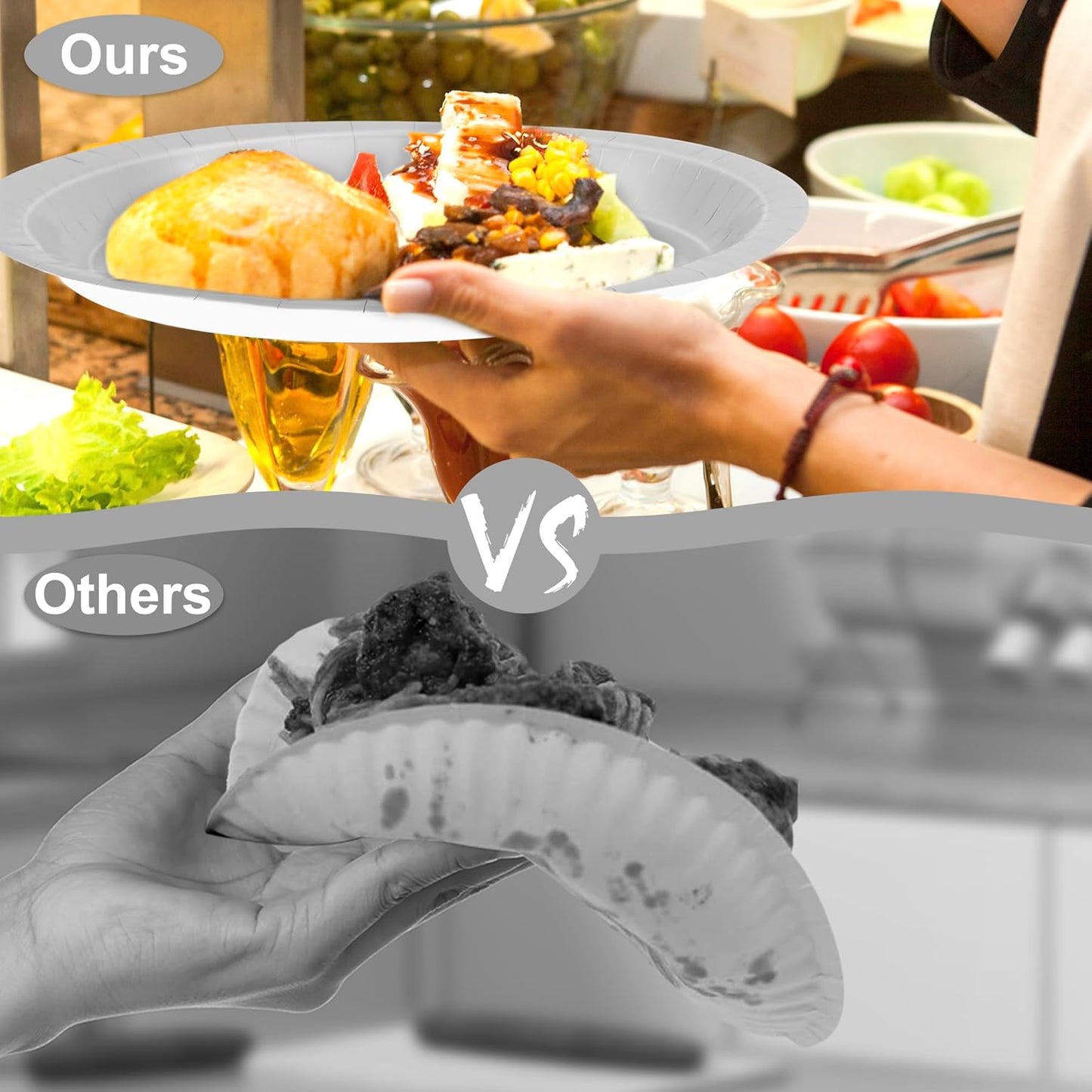 QZYL 50 Count Large Silver Oval Paper Plates, 12.2'' X 10.2'' - Disposable Dinner Plates for Bulk Party Decorations, Wedding, Anniversaries, Graduation, Birthday