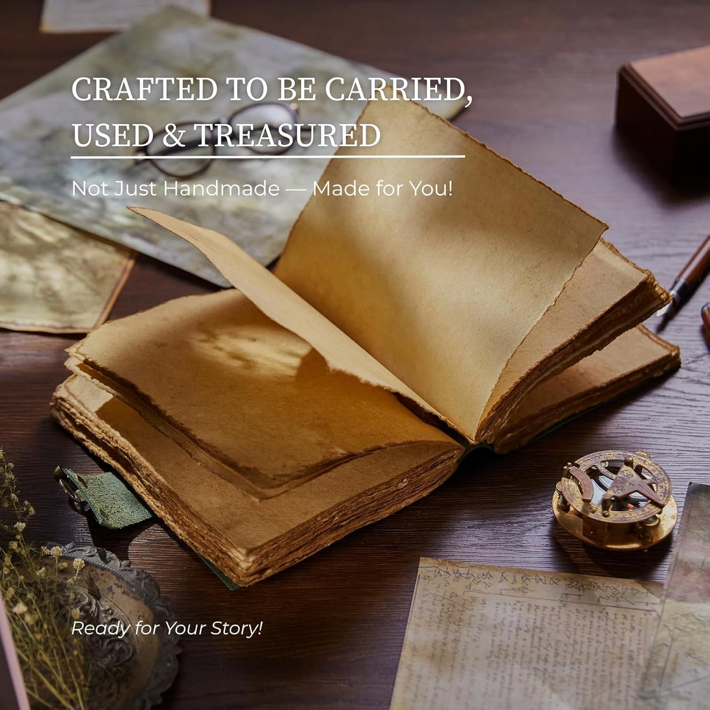 NomadCraftsCo. Vintage Leather Journal - Lock Closure, Book of Shadows Journal, Grimoire Journal, Witch Journal, Vintage Journal 240 pages Antique Deckle Edge Paper