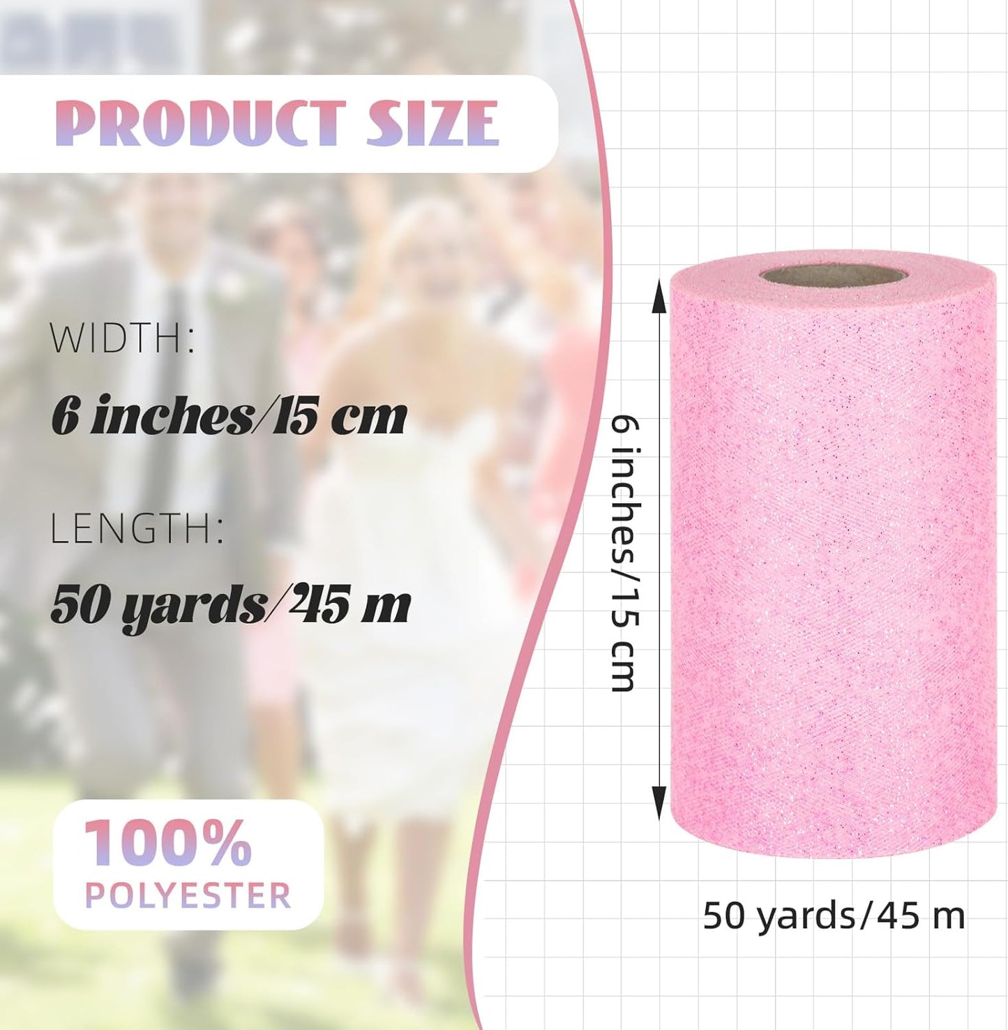 Glitter Tulle Rolls 6” by 50 Yards Sparkle Tulles Fabric Ribbon Sequin Tulle Netting Rolls for DIY Tutu Skirt Wedding Birthday Party Decoration (Light Pink-New)