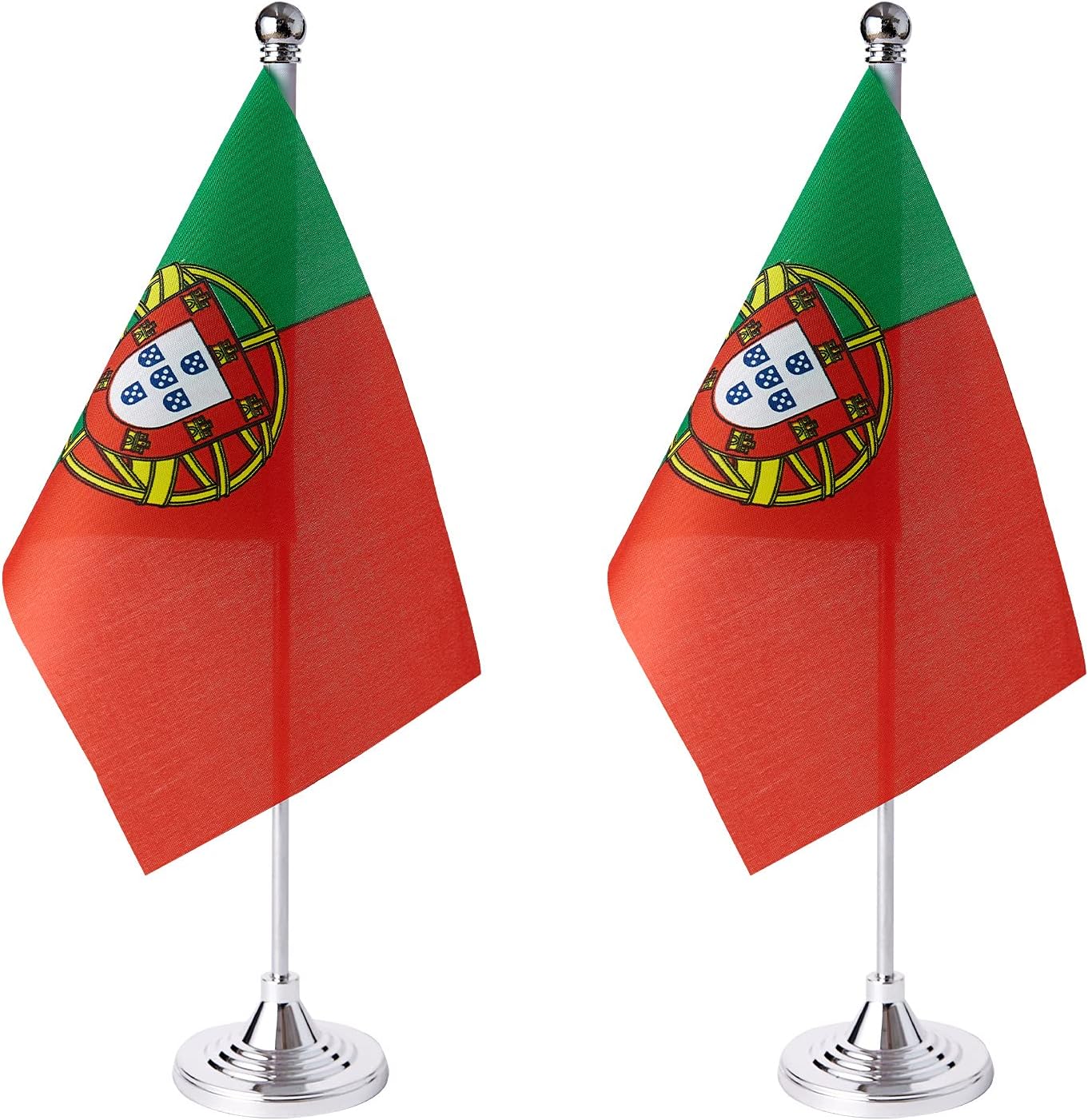 ZXvZYT 2 Pack Portugal flag Portuguese Table Flag Small Mini Portuguese Desk Flags With Stand Base,International Festival Events Celebration Decorate,Home office Decorations