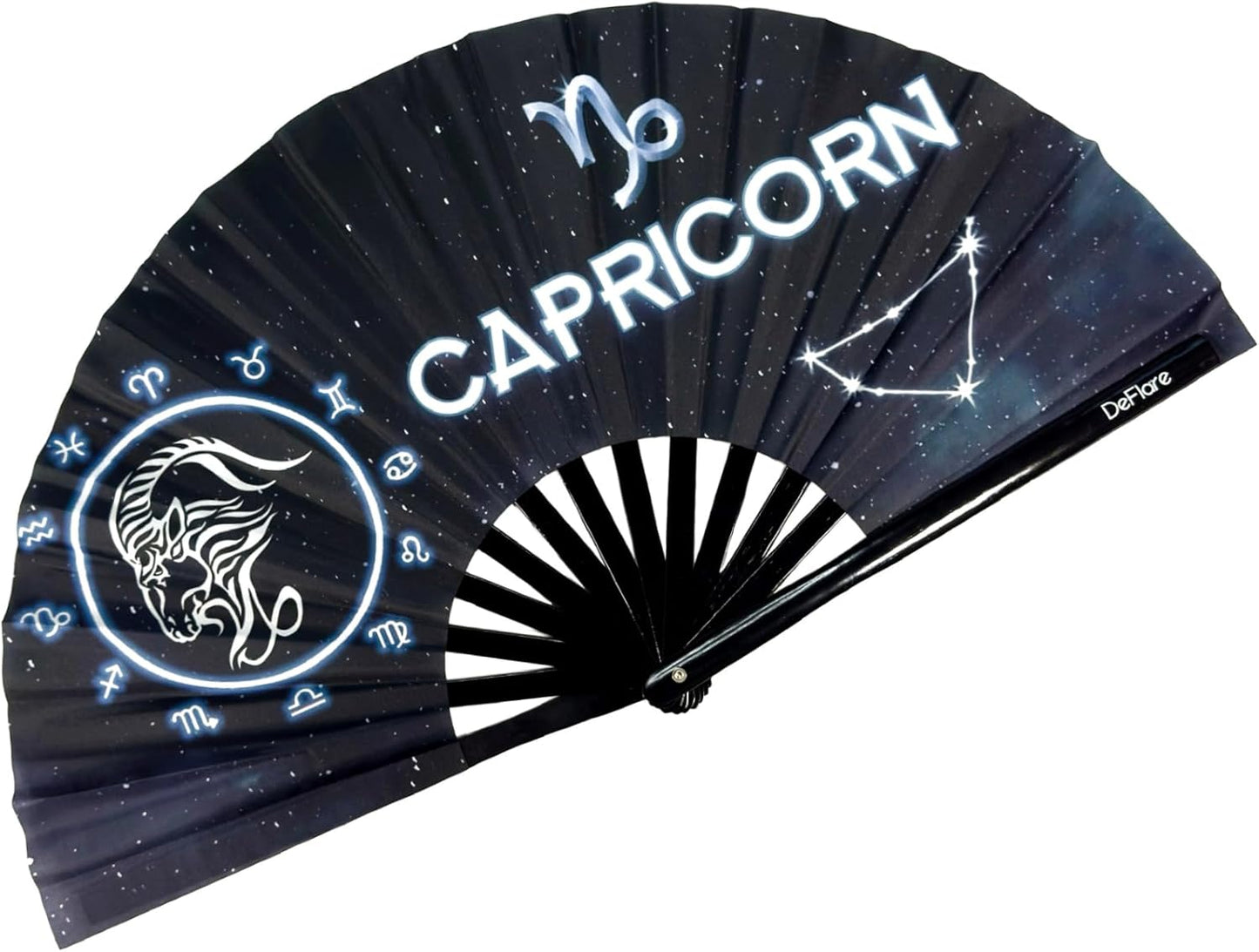 DeFlare | Cosmic Zodiac Rave Fan | Zodiac Sign Hand Fan | Astrology Rave Fan | Hand Fan | Large Rave Fan | Large Clacking Fan