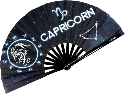 DeFlare | Cosmic Zodiac Rave Fan | Zodiac Sign Hand Fan | Astrology Rave Fan | Hand Fan | Large Rave Fan | Large Clacking Fan