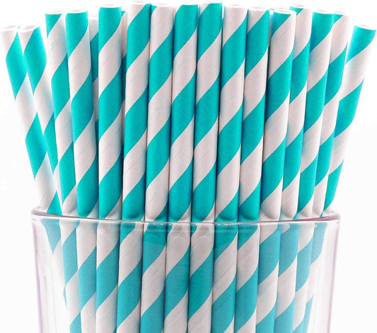 Pack of 300 Turquoise Swirls Biodegradable 4-Ply Paper Drinking Straws (Compostable, Non-toxic, BPA-free)