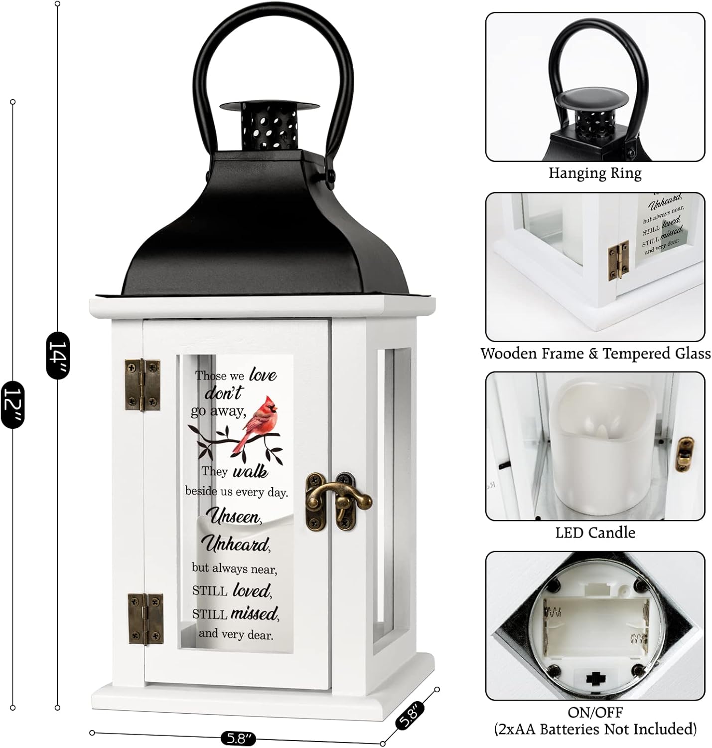 Memorial Lantern - Bereavement Sympathy Gifts for Loss of Loved One Memorial Gifts for Loss of Mother Loss of Father Remembrance Gifts Thoughtful Funeral Gifts with LED Candle and Remote