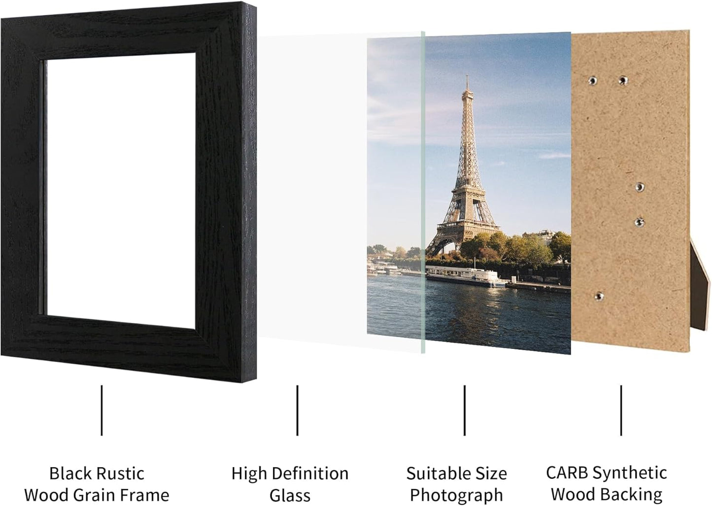 8x10 Picture Frame Set of 4, Black Wooden Frame with High Definition Glass, 8 x 10 Photo Frames for Tabletop Display and Wall Mounting