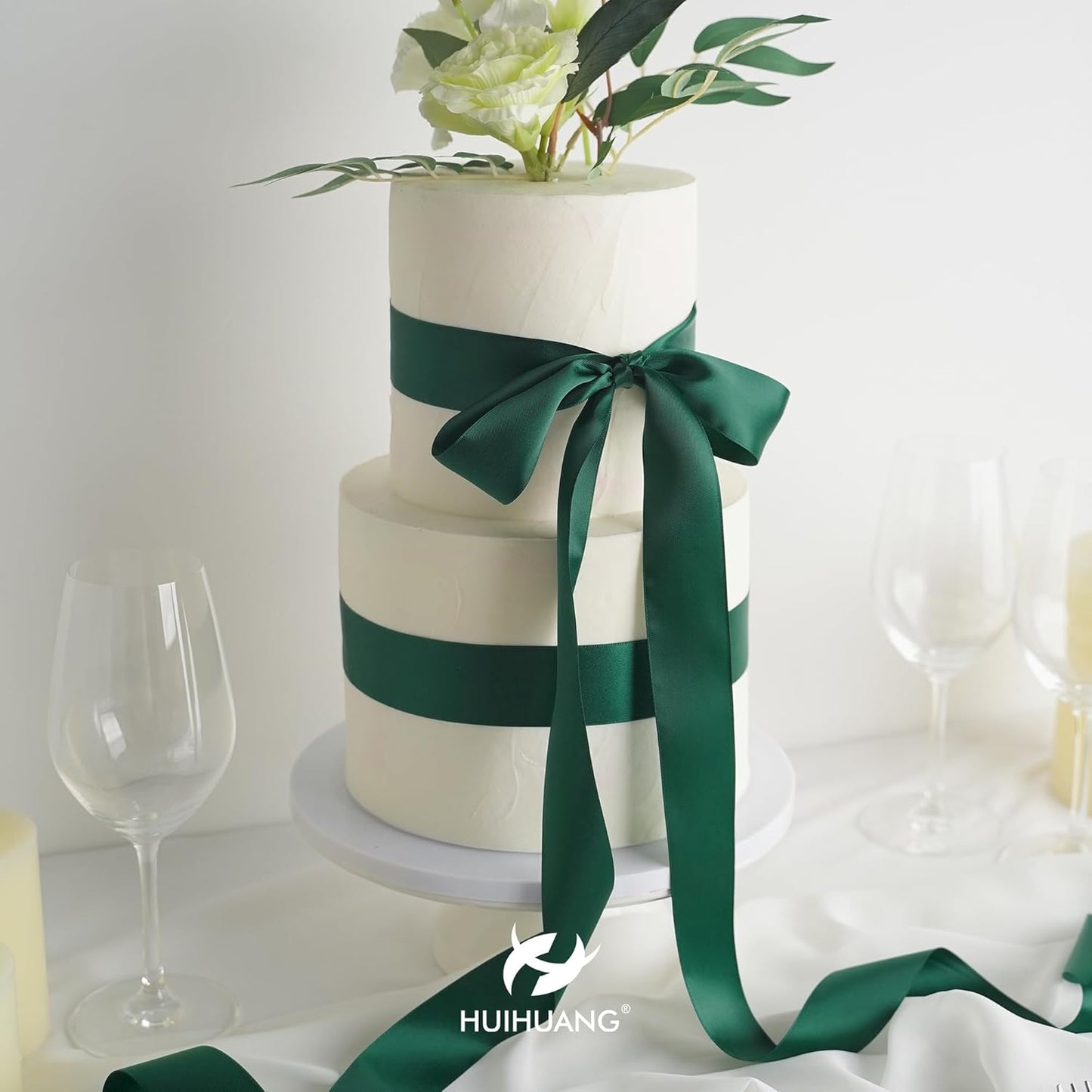 HUIHUANG 1-1/2 inch Hunter Green Ribbon Double-Faced Satin Ribbon 50 Yards Dark Green Ribbon for Crafts, Gift Wrapping, Flower Bouquet Wrap, Invitations, Holiday Decor, Bows Making