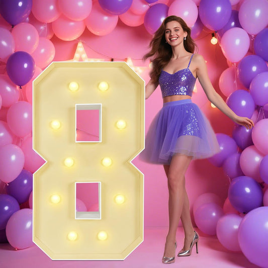 Marquee Light Up Numbers: 4FT Large Decorative Letters Signs for Party Decorations Baby Shower Birthday Wedding Engagement Anniversary, 4 Feet Tall Pre-Cut DIY Foamboard Number 8 - Easy to Assemble