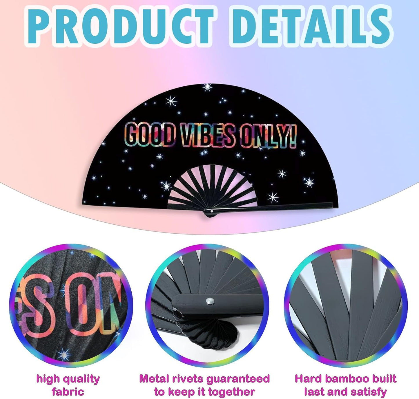 Boots on The Ground Fan, Large Folding Hand Fan for Women and Men, Popping Fans for Line Dancing for Raves, EDM, Dance Party, and Home Decoration