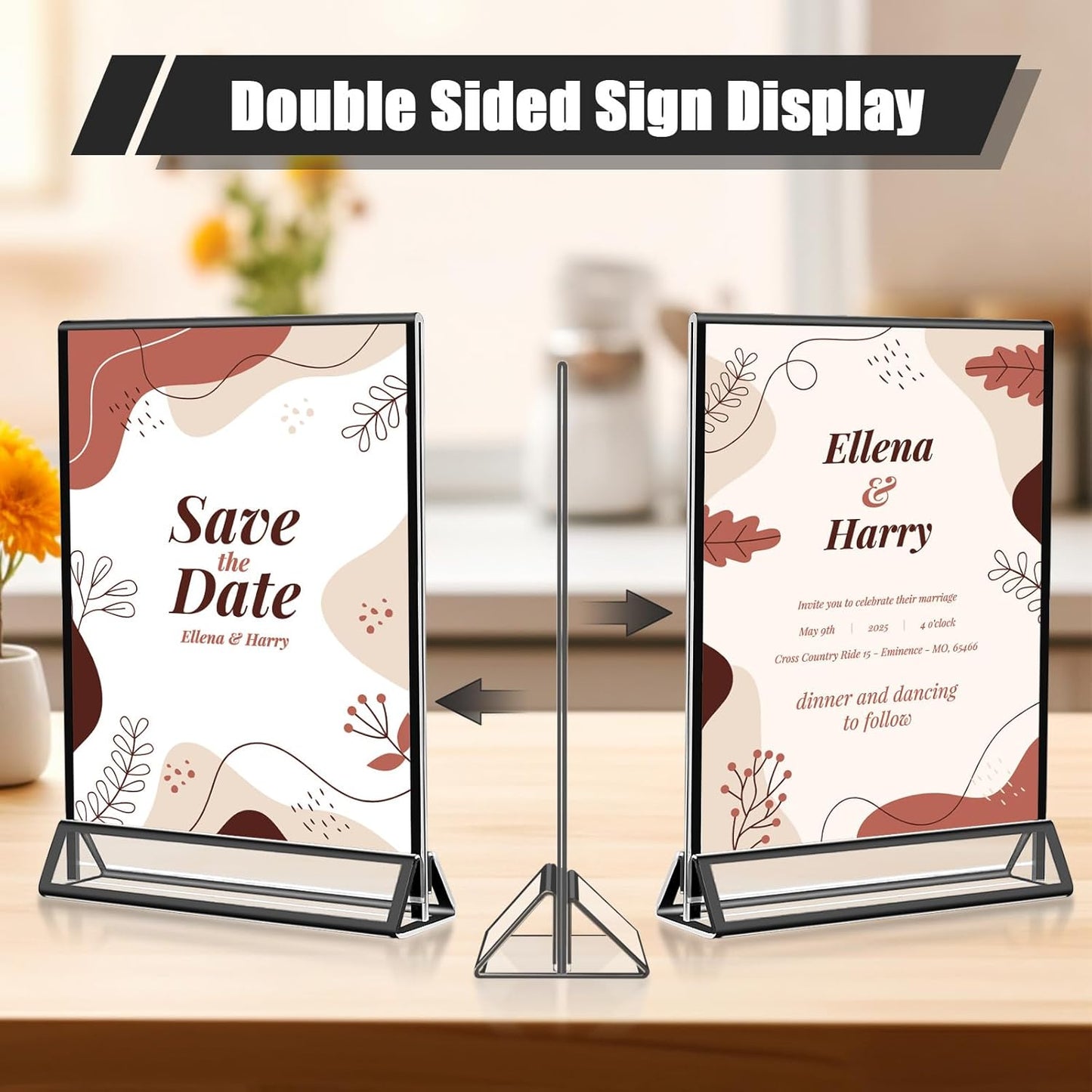 15 Pack Acrylic Sign Holder 5x7, Wedding Black Frame Table Number Holders Vertical, Clear Picture Frames Flyer Stands Tables Menu Holder, Double Photo Paper Display Holder for Party, Home, Office