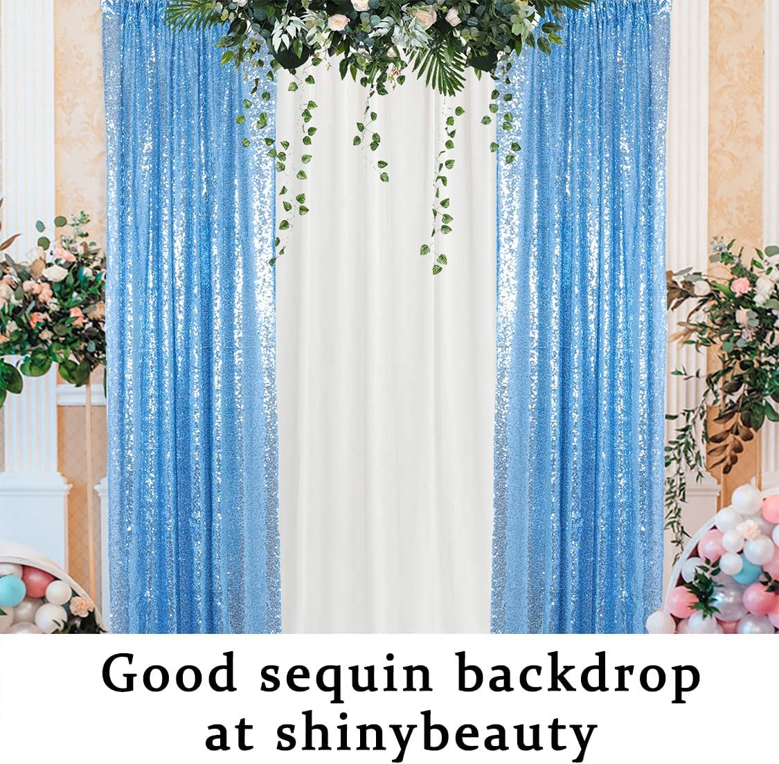 ShinyBeauty 4x10 FT Baby Blue Sequin Backdrop Curtains Glitter Photography Backdrop for Christmas, Halloween, Birthday, New Year Decor 4 Panels