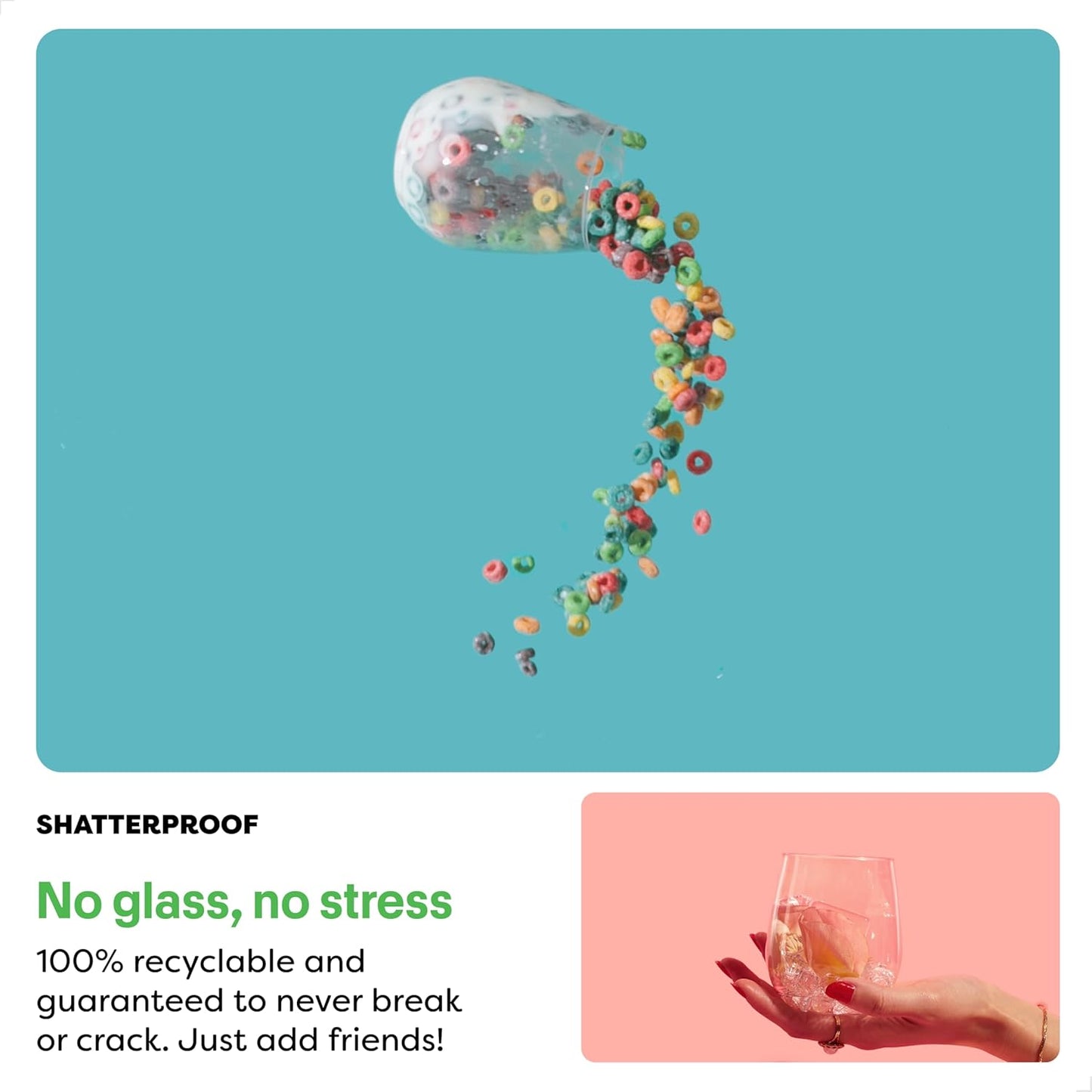 TOSSWARE POP Gold Rim 12oz Vino Jr Set of 12, Premium Quality, Recyclable, Unbreakable & Crystal Clear Plastic Cocktail Glasses