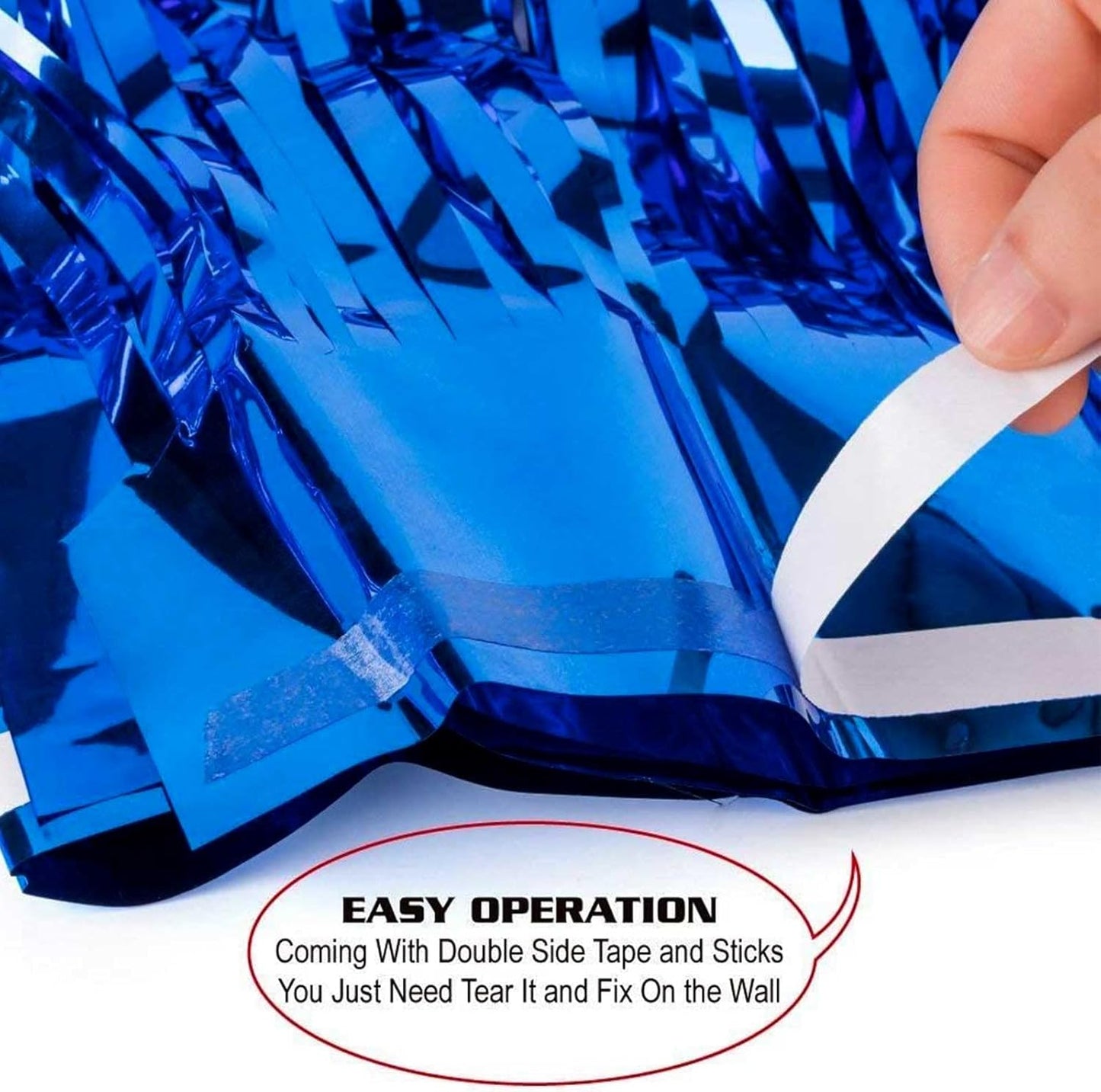 4 Pack Blue Foil Fringe Curtain Backdrop, 3.28Ftx8.2Ft Metallic Tinsel Streamers for Sea Party, Photo Booth Props, Birthday, 2022 Summer Ocean Theme Party Decoration Supplies