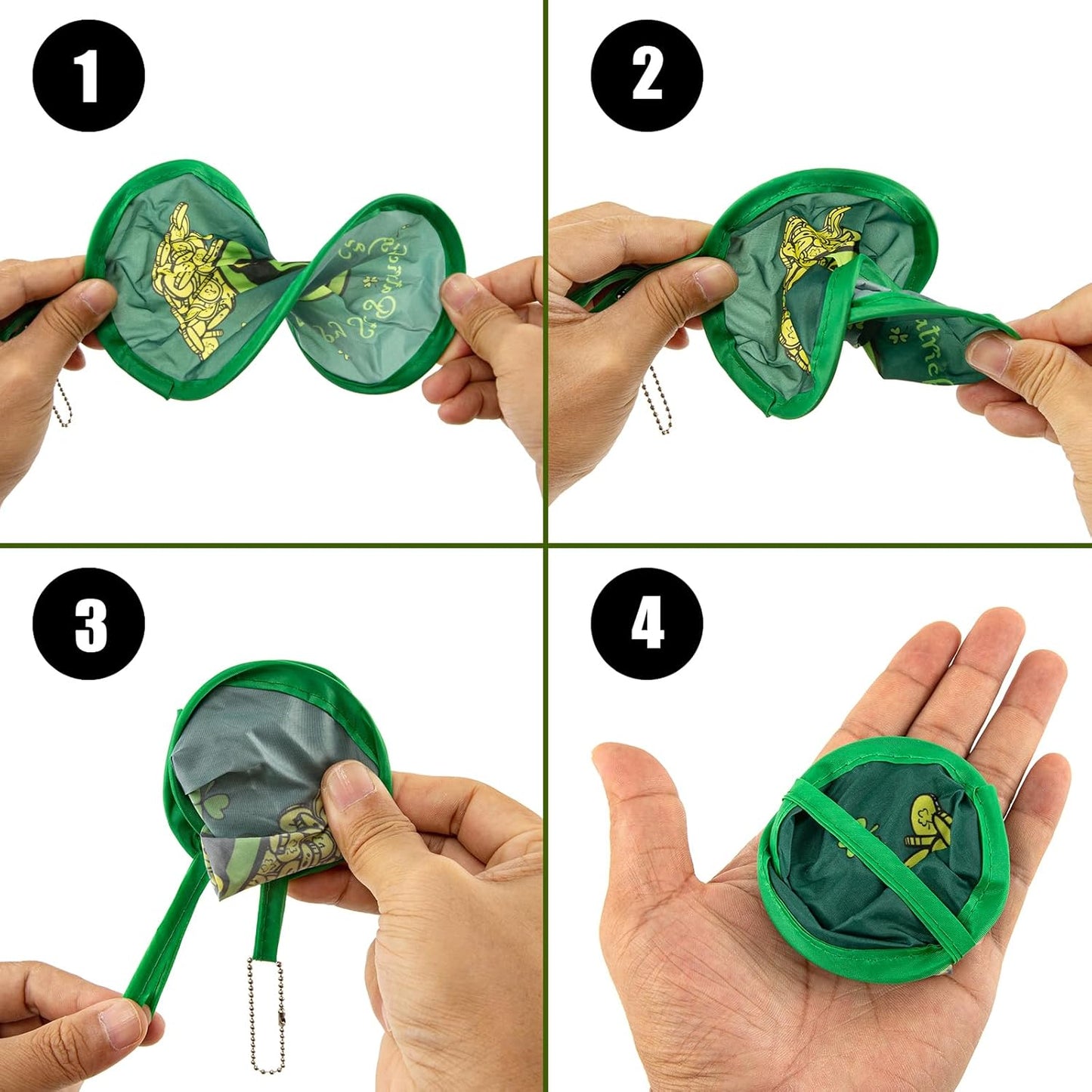 4 Styles St. Patrick's Day Round Foldable Hand Fan Foldable Fan Handheld Compact Cooling Fans,Round Folding Fan for Outdoor Games,Holiday Decoration,Festival,Party Favors,Travel,Events