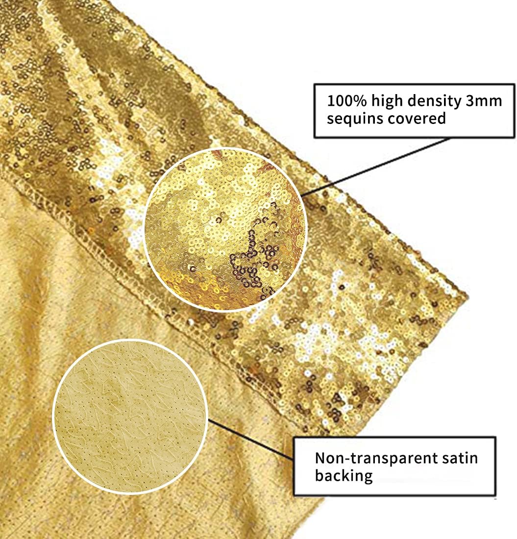 Poise3EHome 8Ft x 8Ft Gold Sequin Backdrop Curtain, Glitter Thick Satin Background Drapes, Sparkly Opaque Photography Curtain, Sequence Xmas Thanksgiving Backdrop for Wedding Party Holiday Decor