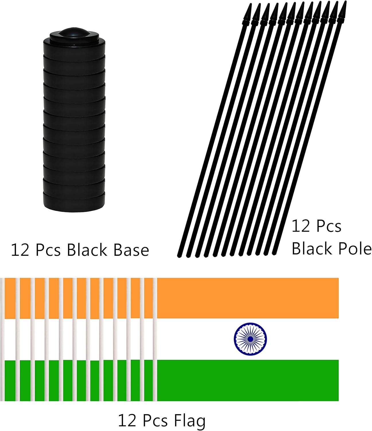 12 Pack India Desk Flags Set, Indian Small Mini Table Office Flags with 12" Solid Black Pole, 8.2 x 5.5 Inches, Home and Office Decoration, Festival Celebrations
