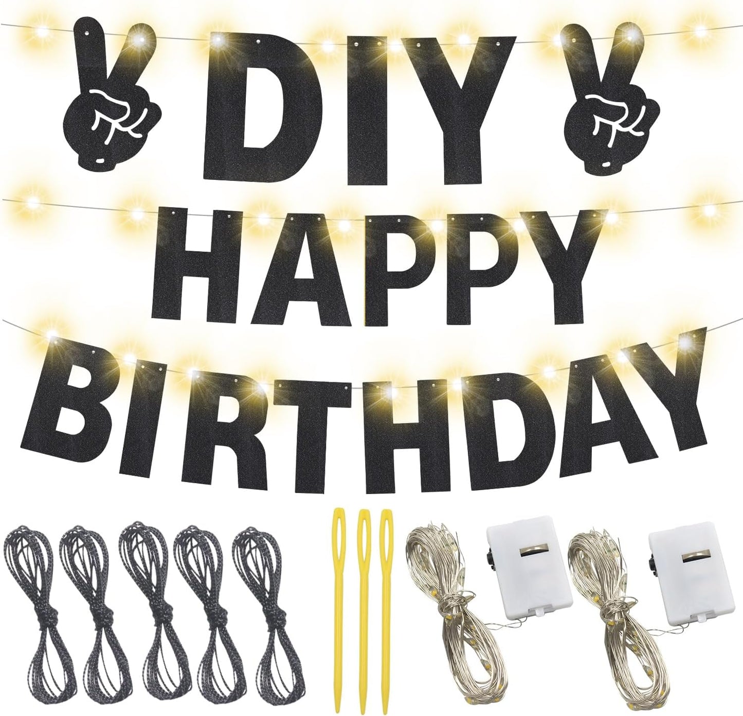 167Pcs DIY Glitter Customizable Banner Kit Happy Birthday Custom Letters Banner 30th Birthday Decorations Anniversary Personalized Banners Decor Death to My 20s Party Supplies (Glitter Black)