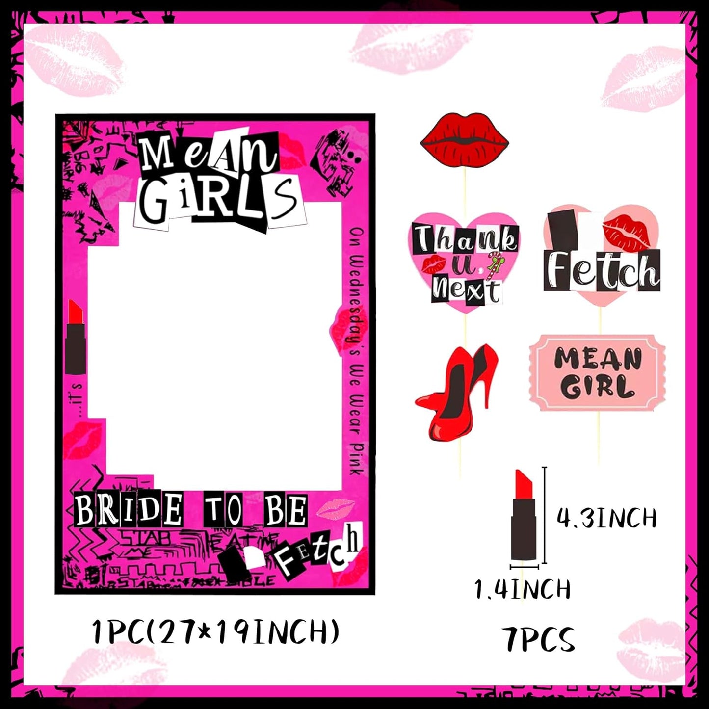 LaVenty Mean Girls Bachelorette Party Photo Booth Props Frame Bachelorette Party Supplies Mean Girls Party Decoration Y2k Party Decorations Bride to Be Photo Booth Props, Red 1