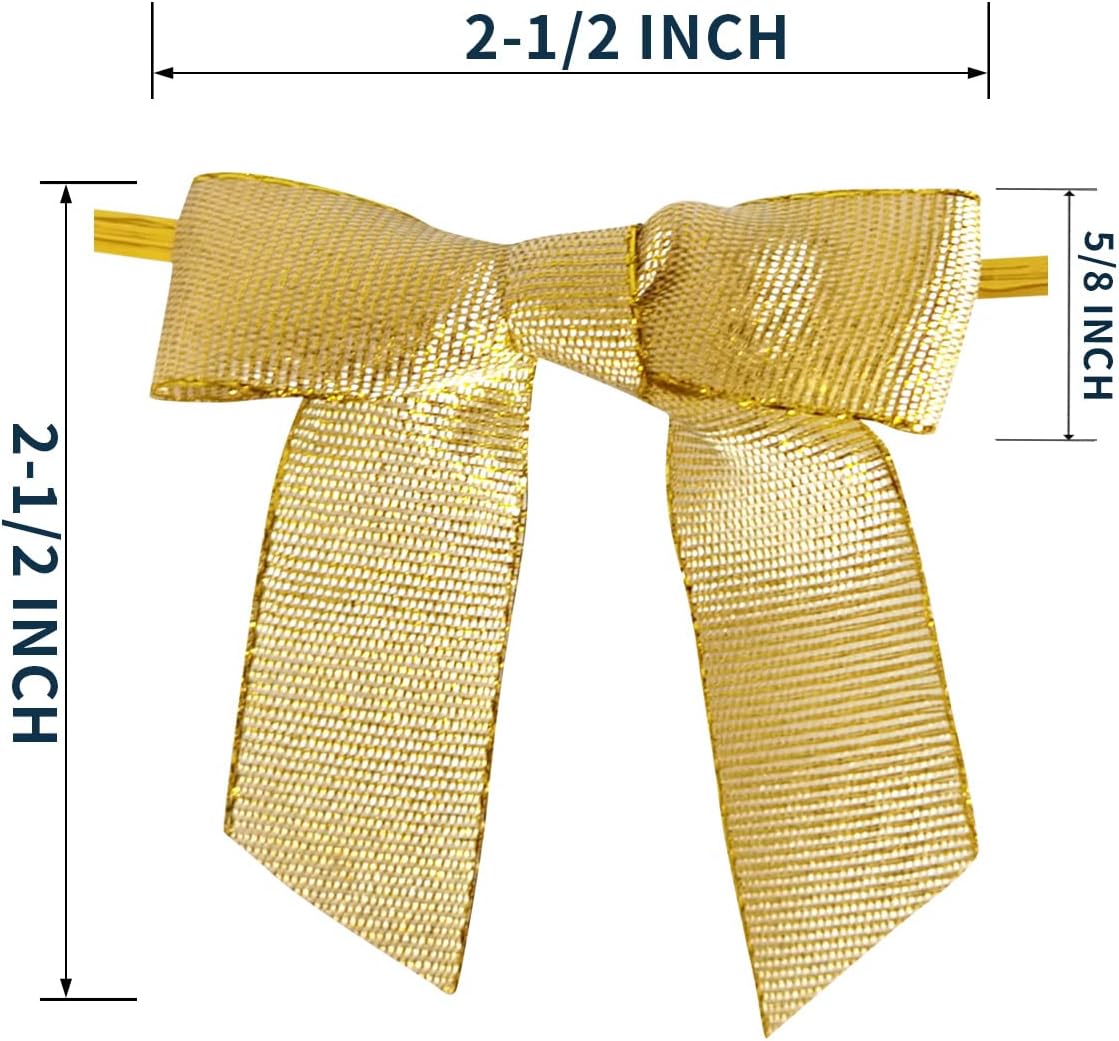 50pcs 2-1/2" Metallic Gold Bows for Crafts Pretaied Christmas Bows for Decoration with Twist Ties Hot Cut Tails(W.Gold)