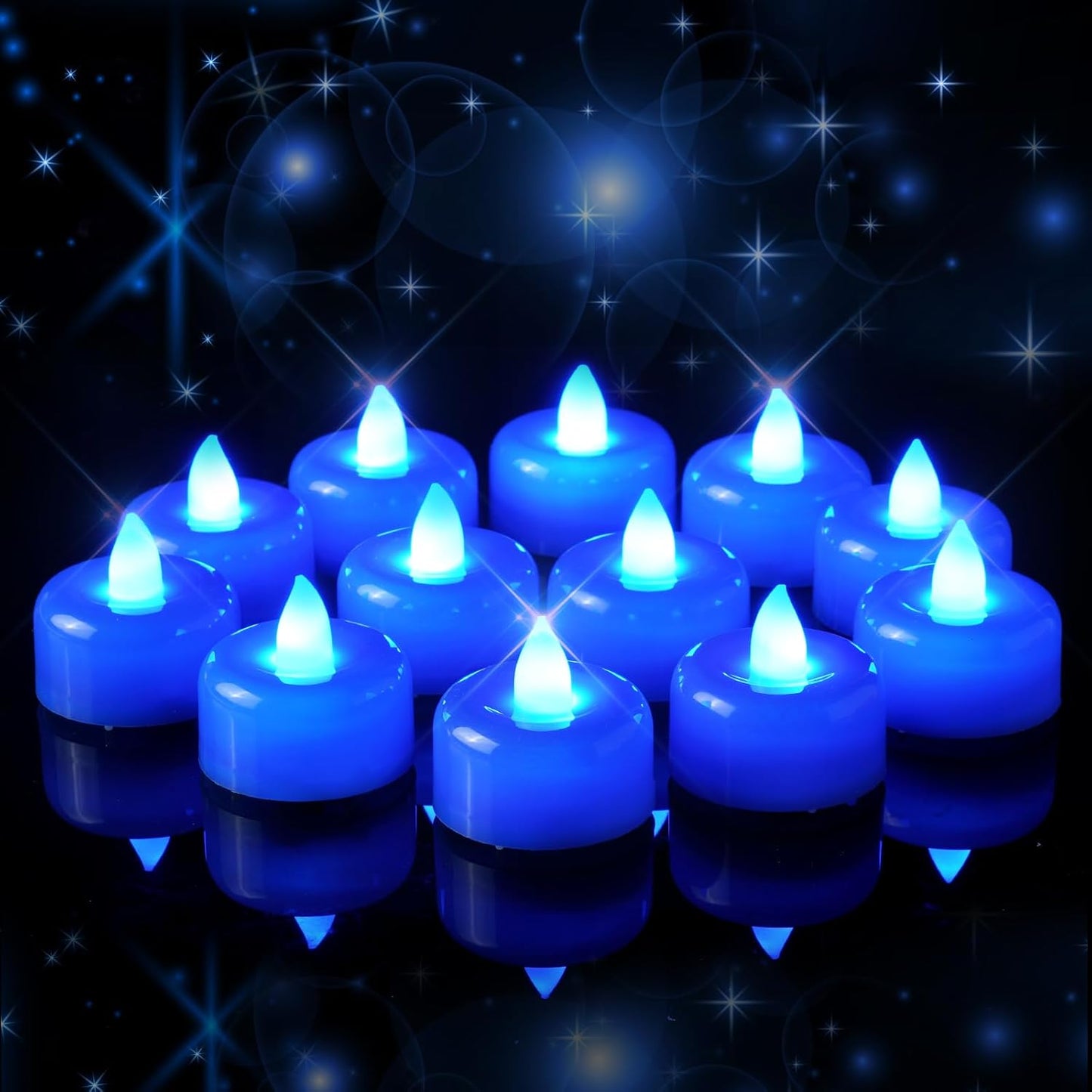 Amagic 24 Pack Blue Flameless LED Tea Lights Candles Battery Operated, Electric Fake Tealight Candles for Wedding, Table Centerpiece, Home Decor, Gift, Party, Halloween, Christmas, Proposal