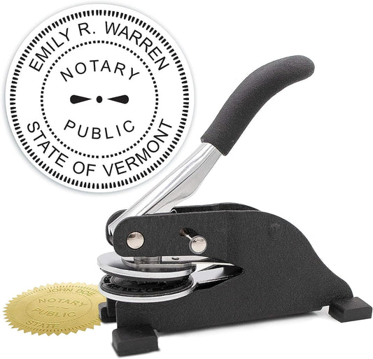 MaxMark Notary Seal Round Desk Embosser for Vermont State - Includes Gold Burst Seal Labels (50 Count)