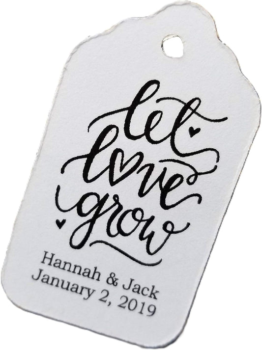 Let Love Grow Personalized CardStock Favor Tag Sets of 25 Tags (Small 2" x 1 1/8") Wedding Shower Baby