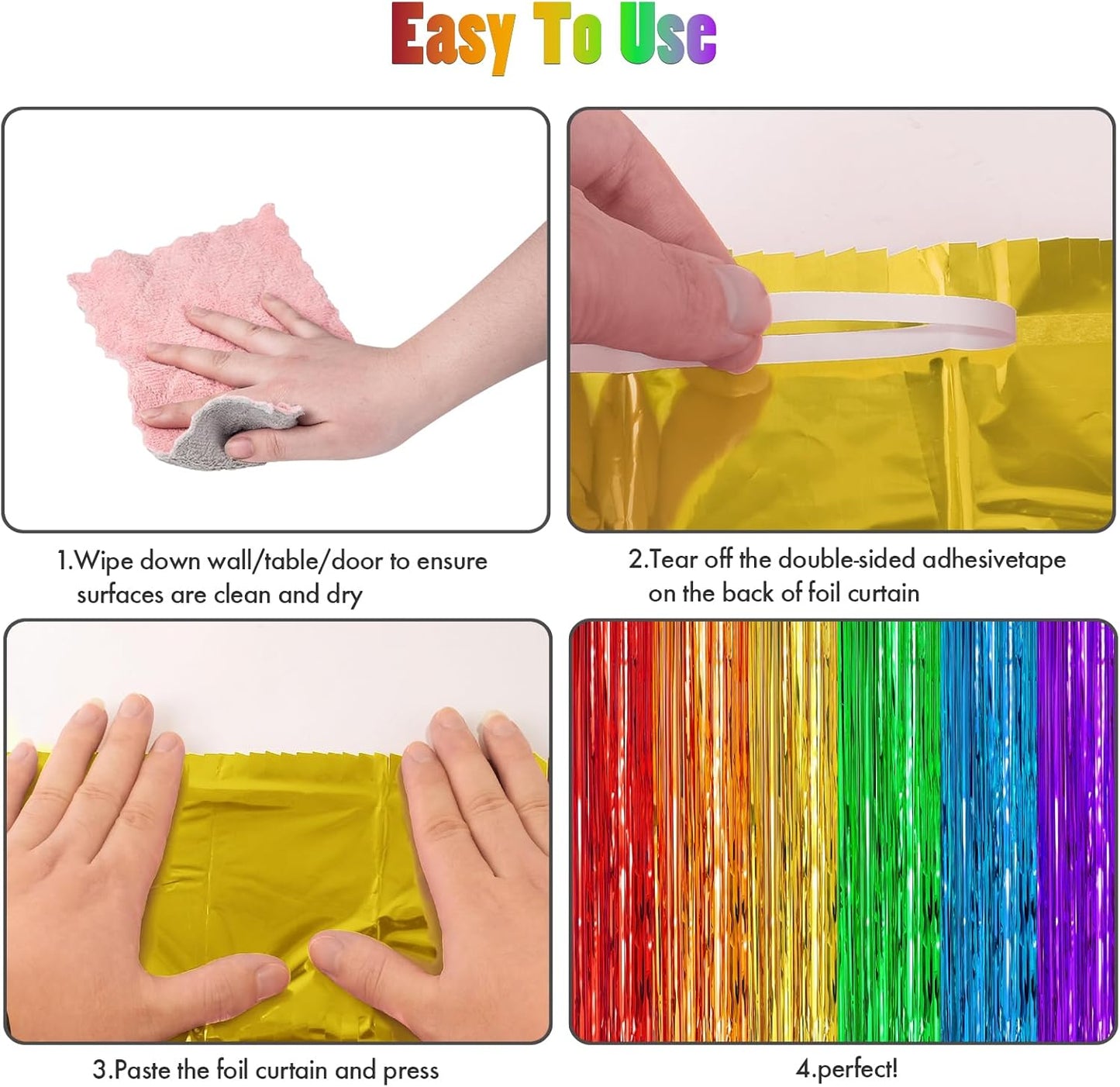 CANREVEL 2 Pack 3.3x8.2 Feet Rainbow Foil Fringe Backdrop Curtains, Tinsel Streamers Birthday Party Decorations, Photo Booth Props Backdrop for Wedding Engagement Bridal Shower Unicorn