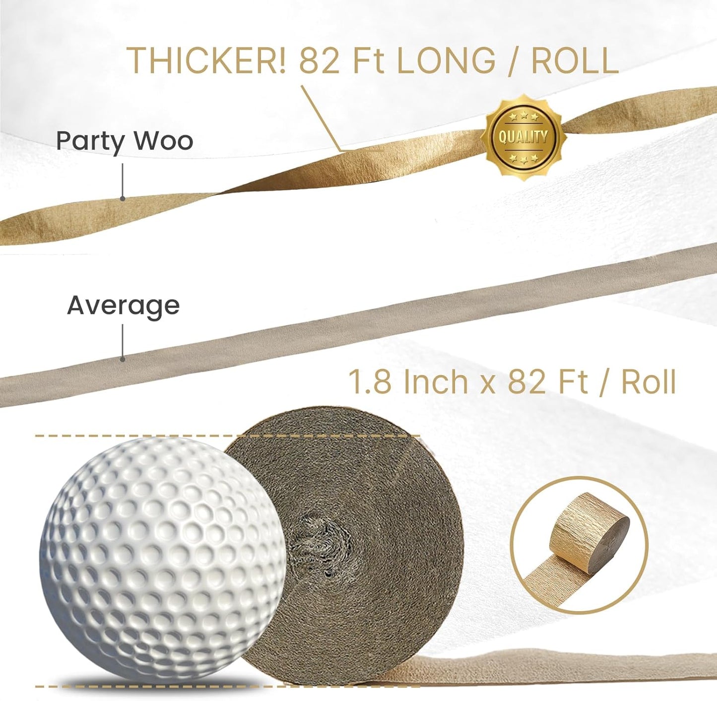 PartyWoo Black Gold Silver Crepe Paper Streamers 4 Rolls 328 ft Pack of Black Metallic Silver Gold Crepe Paper for Graduation New Year Birthday Party Decorations (1.8 Inch x 82 Ft/Roll)