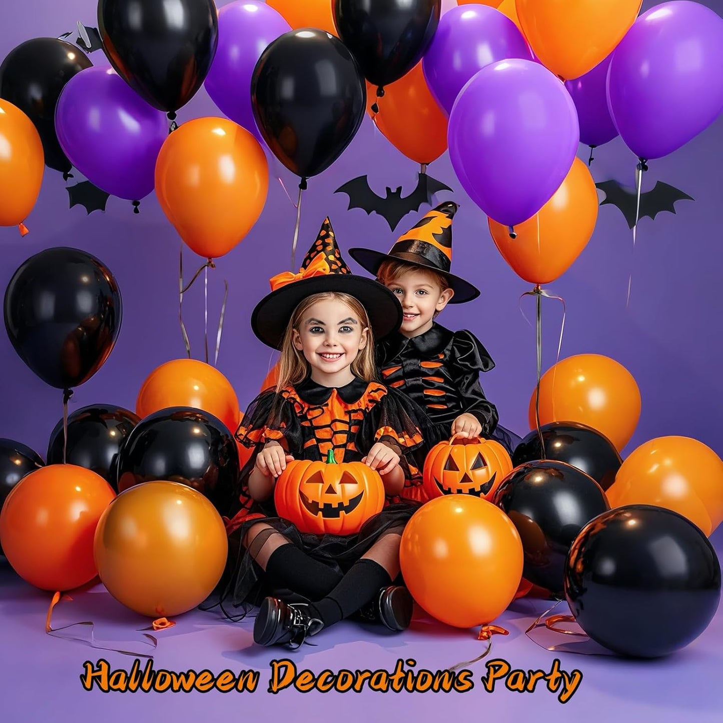 Orange and Black Balloons with Ribbons, 12-Inch Halloween Party Orange Purple and Black Latex Balloons for Halloween Party Decorations, Perfect for Spooky Party Decor