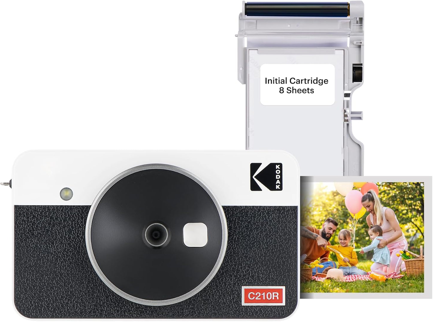 KODAK Mini Shot 2 Retro 4PASS 2-in-1 Instant Digital Camera and Photo Printer (2.1x3.4 inches) + 8 Sheets, White