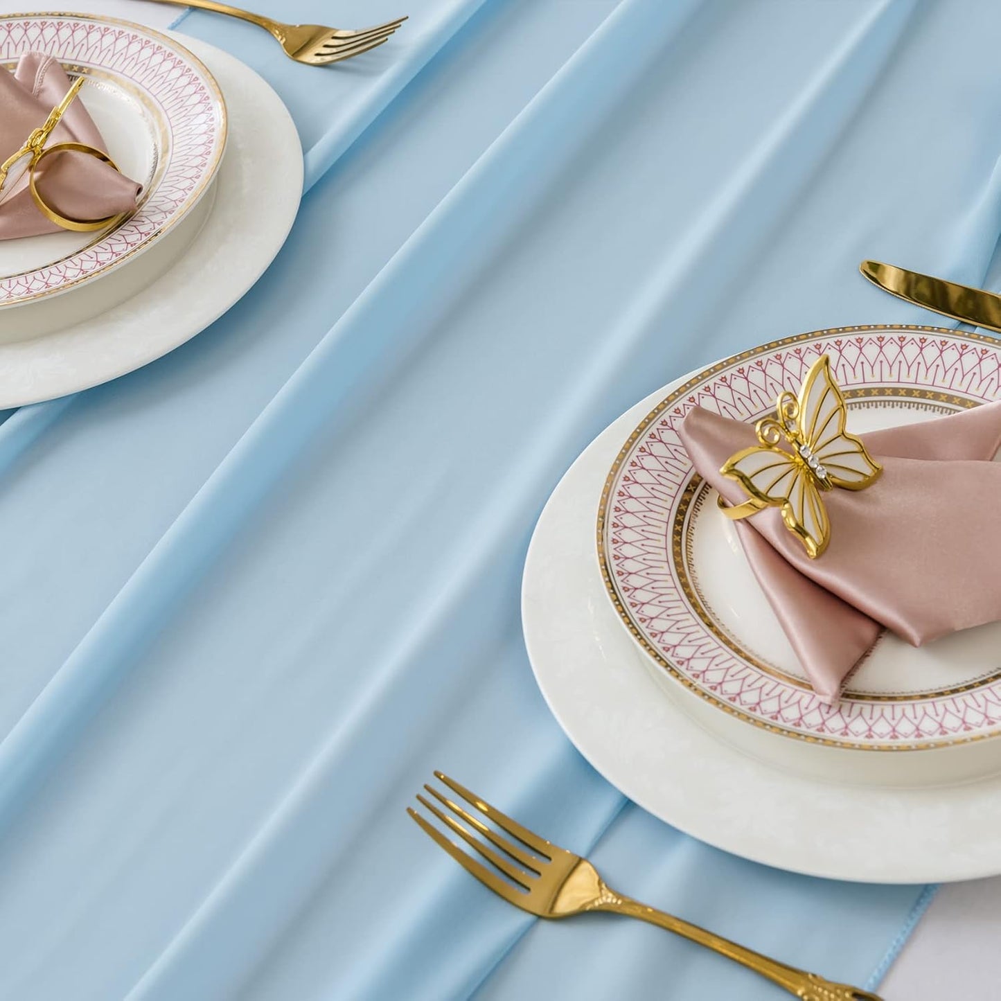 6Pack 9ft Chiffon Table Runner 14x108 Inch Sheer Romantic Table Runner for Wedding Birthday Party Bridal Shower Outdoor Decoration-Blue Mist