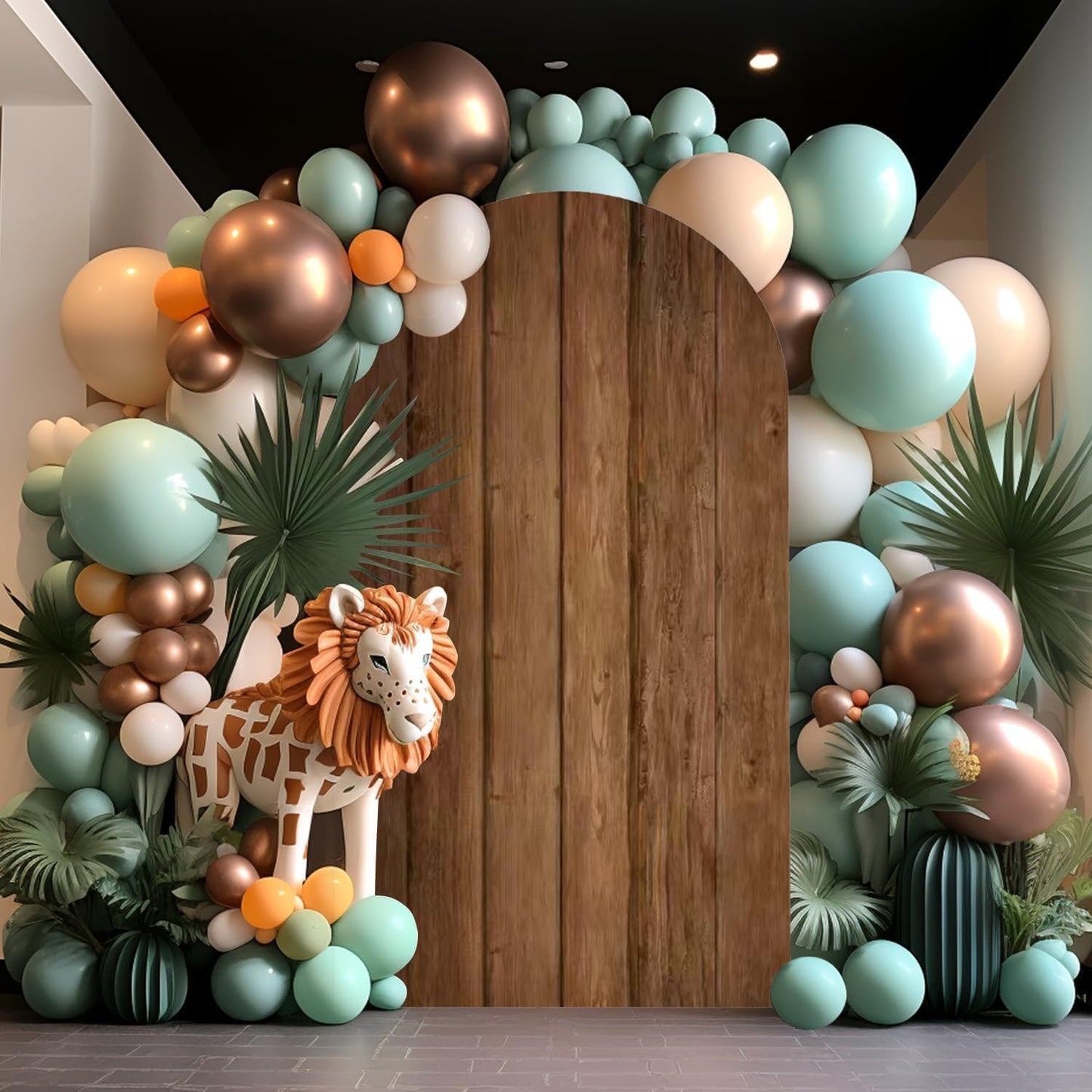 Wood Arch Cover 5ft Arch-Backdrop-Cover Cowboy Brown Arch Covers Stretchy Backdrop Double Sided White and Wood Print Back Drop Cover for Baby Shower Wedding Rustic Farmhouse Jungle Party Decor