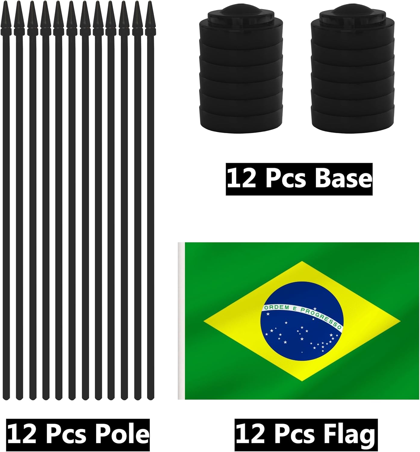 12 Pack Brazil Desk Flags, Brazilian Desktop Flag, Small Miniature Office Flags with 12" Black Pole and Black Base, Offices, Classroom, Home, Festival Decoration (Brazil)
