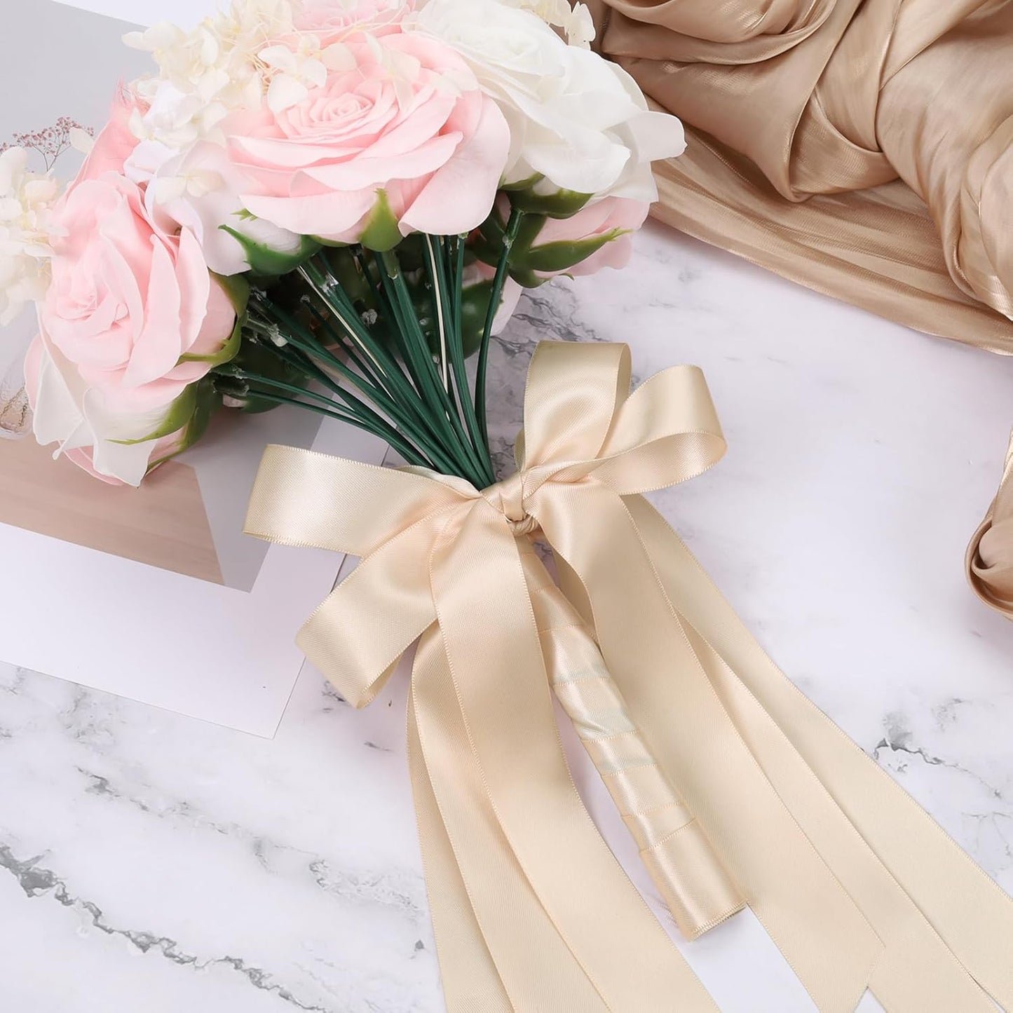 LaRibbons Nude Satin Ribbon 1 Inch 25 Yards Double Faced Silk Ribbon for Flower Bouquet Crafts Gift Wrapping Wedding Party Decoration