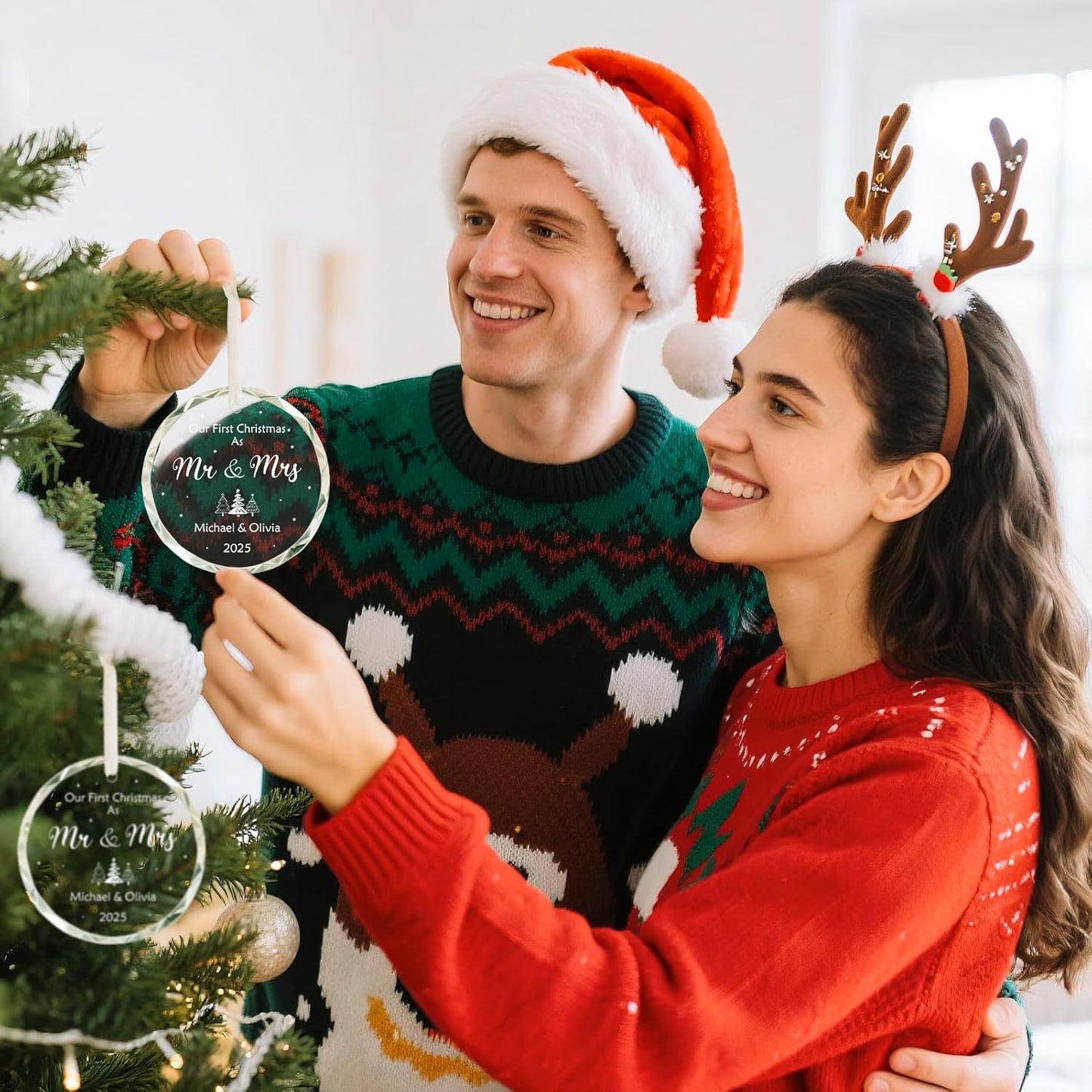 Personalized First Christmas Married Ornament, Custom Engaged Christmas Ornament 2025 with Names, Engagement Gifts for Couples, Customized Wedding Gifts for Newlywed