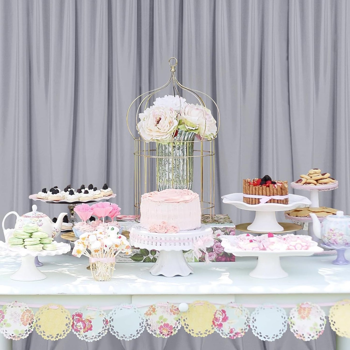 DWCN 10x7 FT Silver Gray Backdrop Curtains for Parties, Photography Backdrop Drapes with Rod Pockets for Wedding Decorations Stage Birthday Family Gatherings, 2 Panels 5ft x 7ft