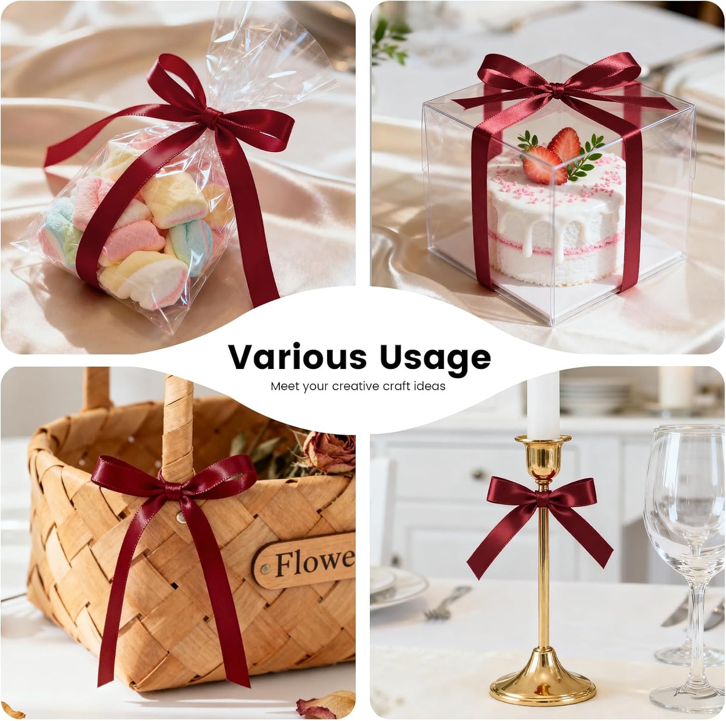 5/8 Inch 100 Yards Satin Ribbon Wine Red, Solid Color Fabric Ribbon for Gift Wrapping, Wedding, Polyester Gift Ribbon for Birthday Party Decoration, Craft, Hair, Floral, Sewing