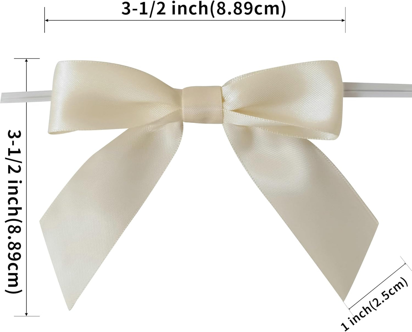 50pcs 3-1/2" Mini Satin Ribbon Bows with Twist Ties for Crafts Cream Color for Gift Wrapping Packing Holiday Candy Decoration (3.5"-Ivory)
