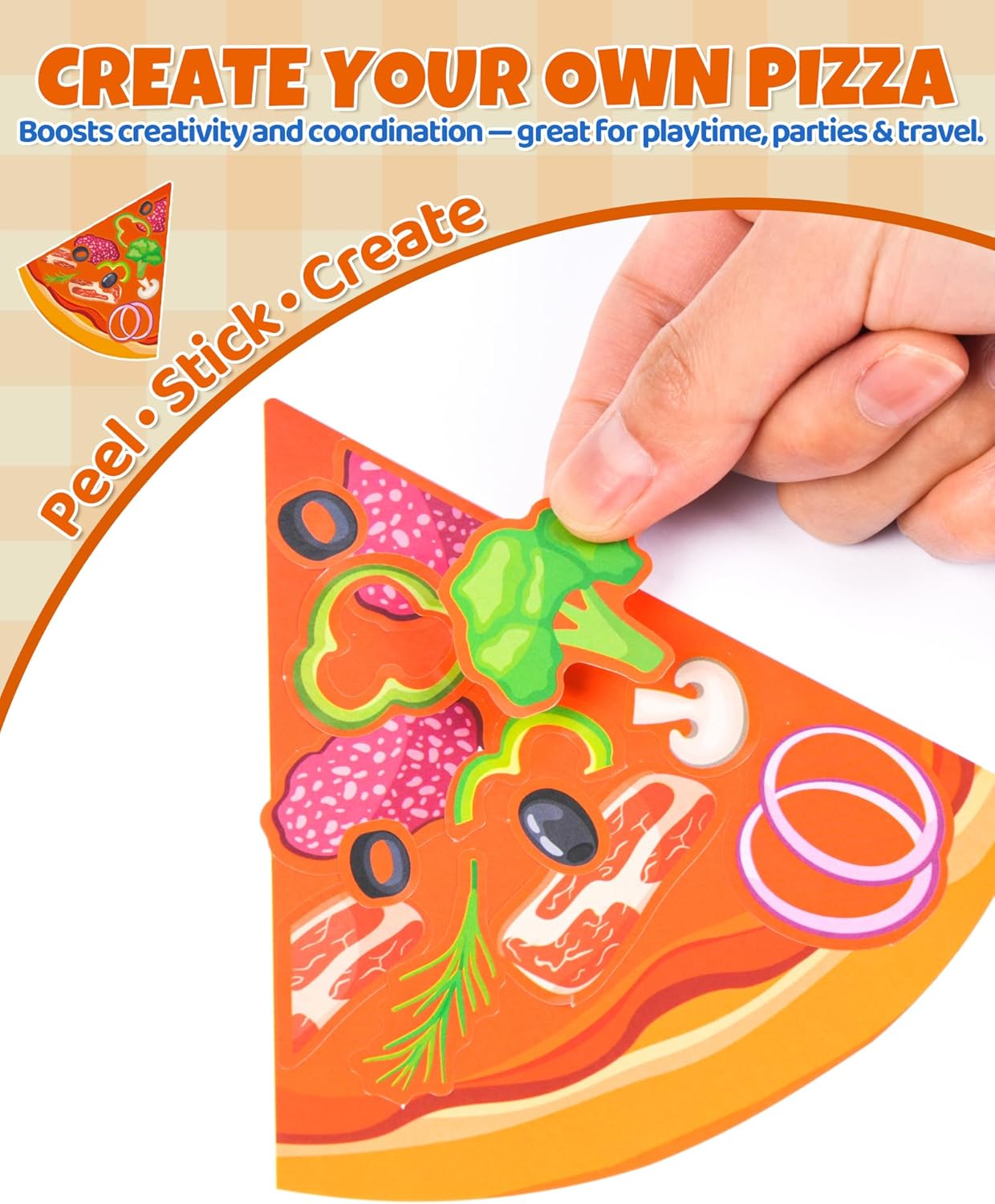 Aowplc 32 Sheets Make A Pizza Stickers for Kids, 8 Designs Mix 'n Match Pizza Crafts, Party Favors & Classroom Activities