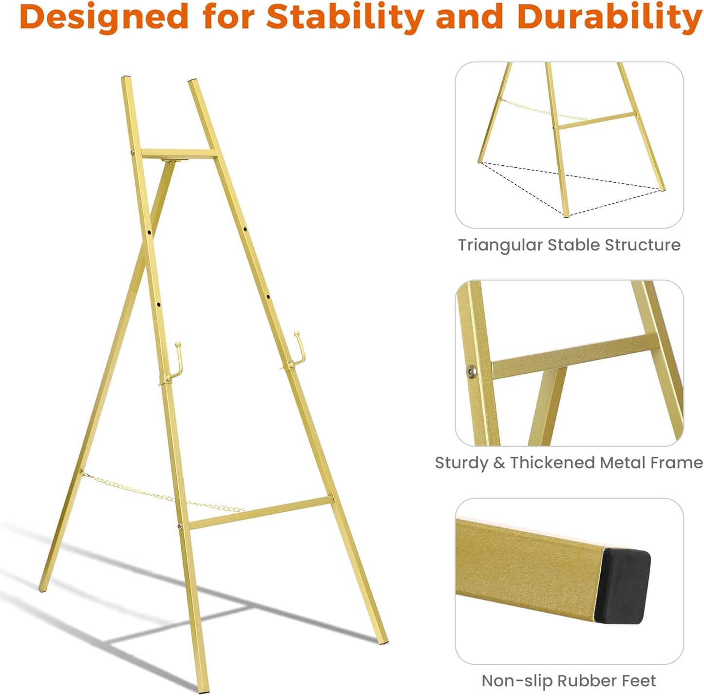 ARTASY 57" Gold Easel Stand for Wedding Signs, Posters, Portable Artist Easel for Painting Canvas, Display Easel for Home and Office