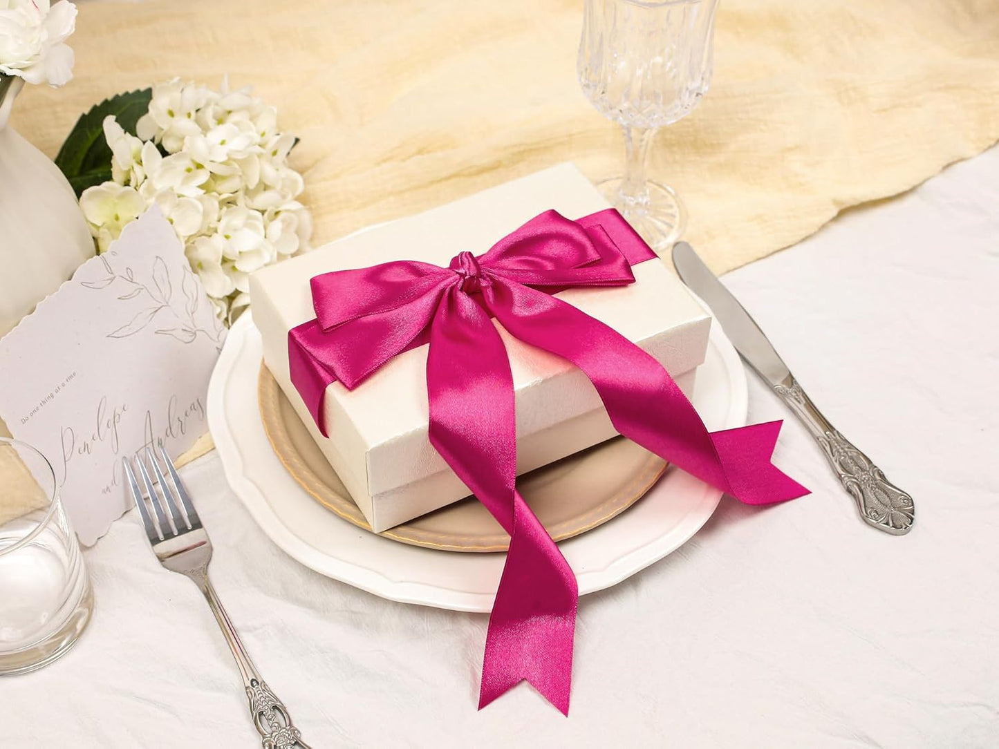 Rose Red Satin Ribbon 1-1/2 inch X Continuous 100 Yards, Single Face Polyester Ribbon Perfect for Gift Wrapping, Flower Bouquet, Wedding Decor, Crafts, Bow Making, Sewing and More