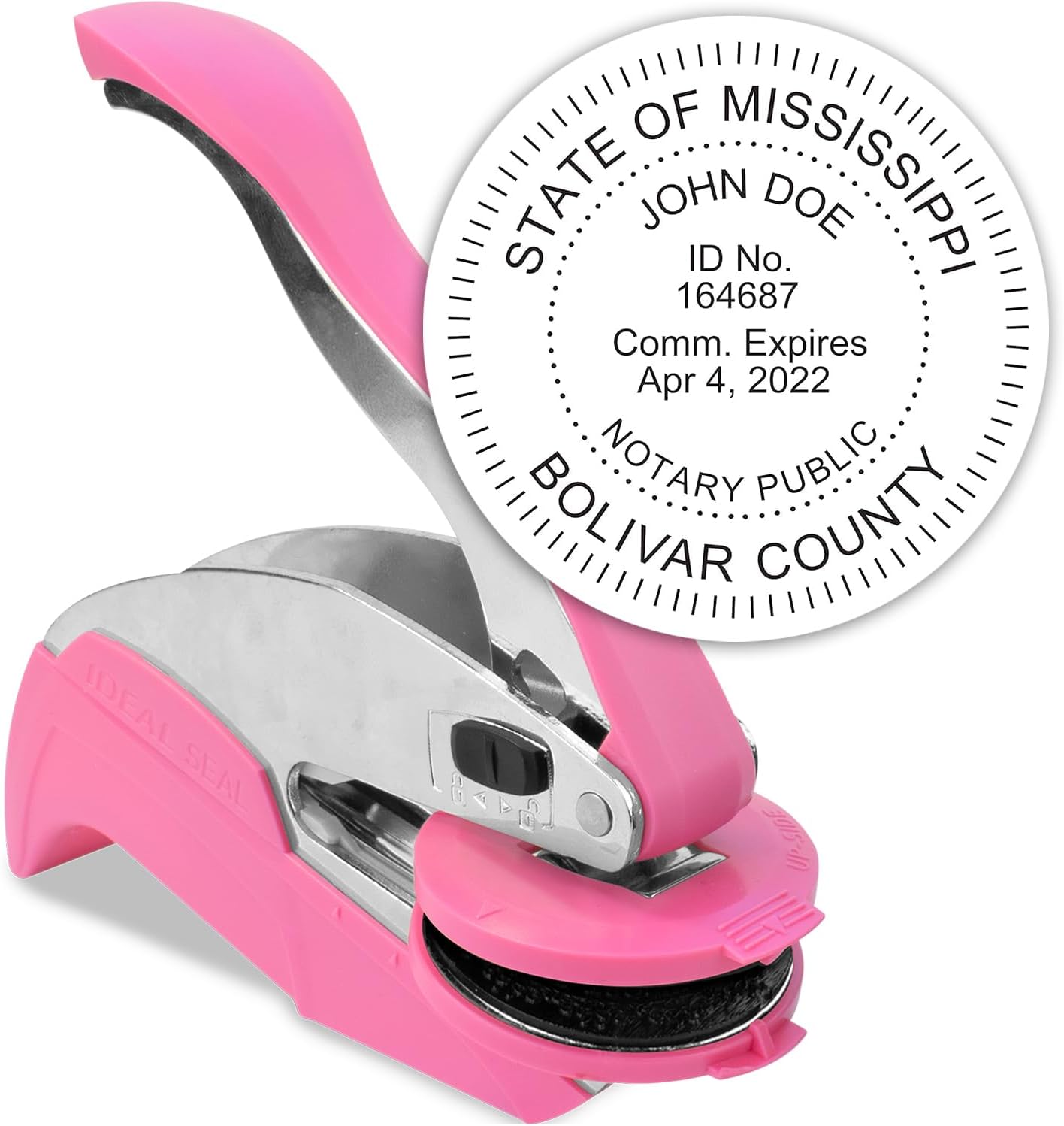 MaxMark Notary Seal Round Pink Embosser for Mississippi State - Includes Gold Burst Seal Labels (50 Count)