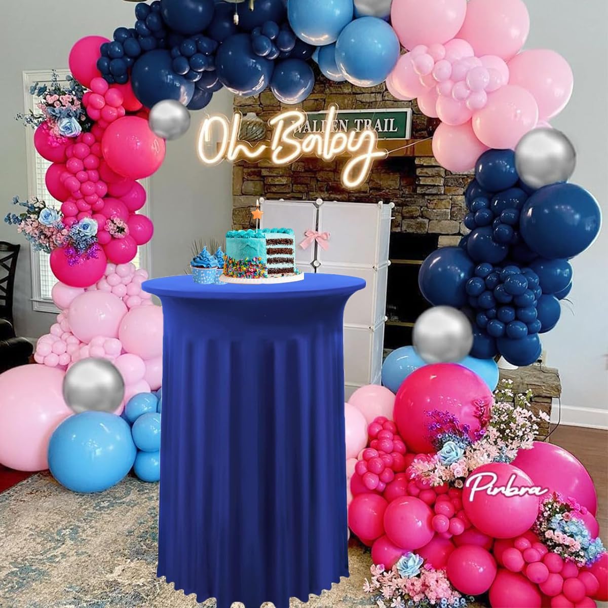 Albassa 2 Pack Cocktail Table Covers 32"x 43" Spandex Stretch Round Cocktail Tablecloths with Wavy Drapes Fitted High Top Bar Table Skirt for Wedding Party Banquet (Royal Blue, 2 PCS)