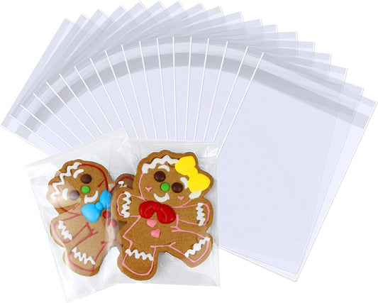 PigPotParty 4''x 6" Clear Plastic Cellophane Gift Wrap Bags, 100 Pcs Small Self Sealing Cookie Bags for Gift, Party favor, Candy, Treat, Goodies, Snack, Self Adhesive Resealable