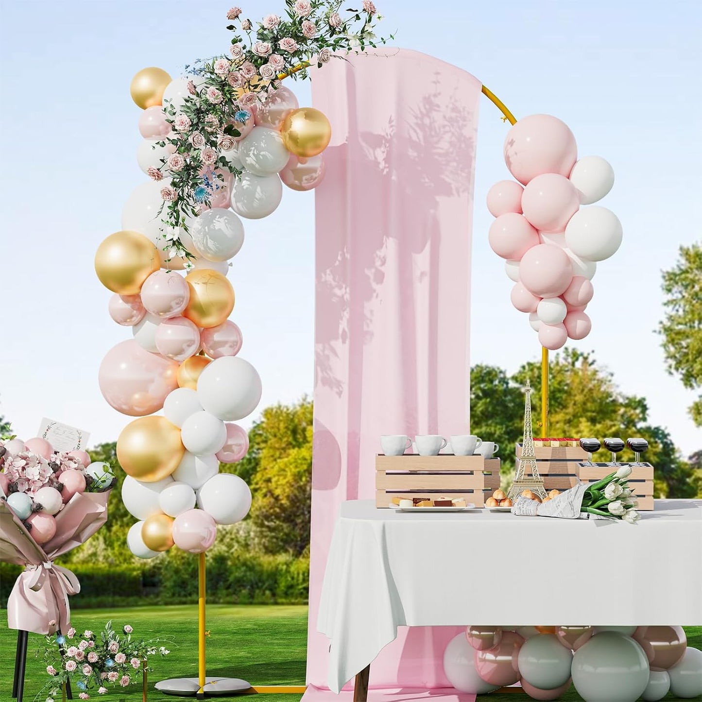 Snughome 7.2FT Arch Backdrop Stand, Gold Metal Arch Stand, Wedding Arch Frame Ideal for Balloons Flowers for Party, Wedding, Baby Shower, Holiday Decoration
