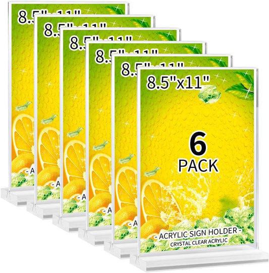 Acrylic Sign Holder 8.5 x 11-Acrylic T-Shaped Desktop Display Stand, Sign Holder,Menu ad Frame. Suitable for Restaurants, Promotions, Photo Frames, Events, Meetings (6 Pieces)