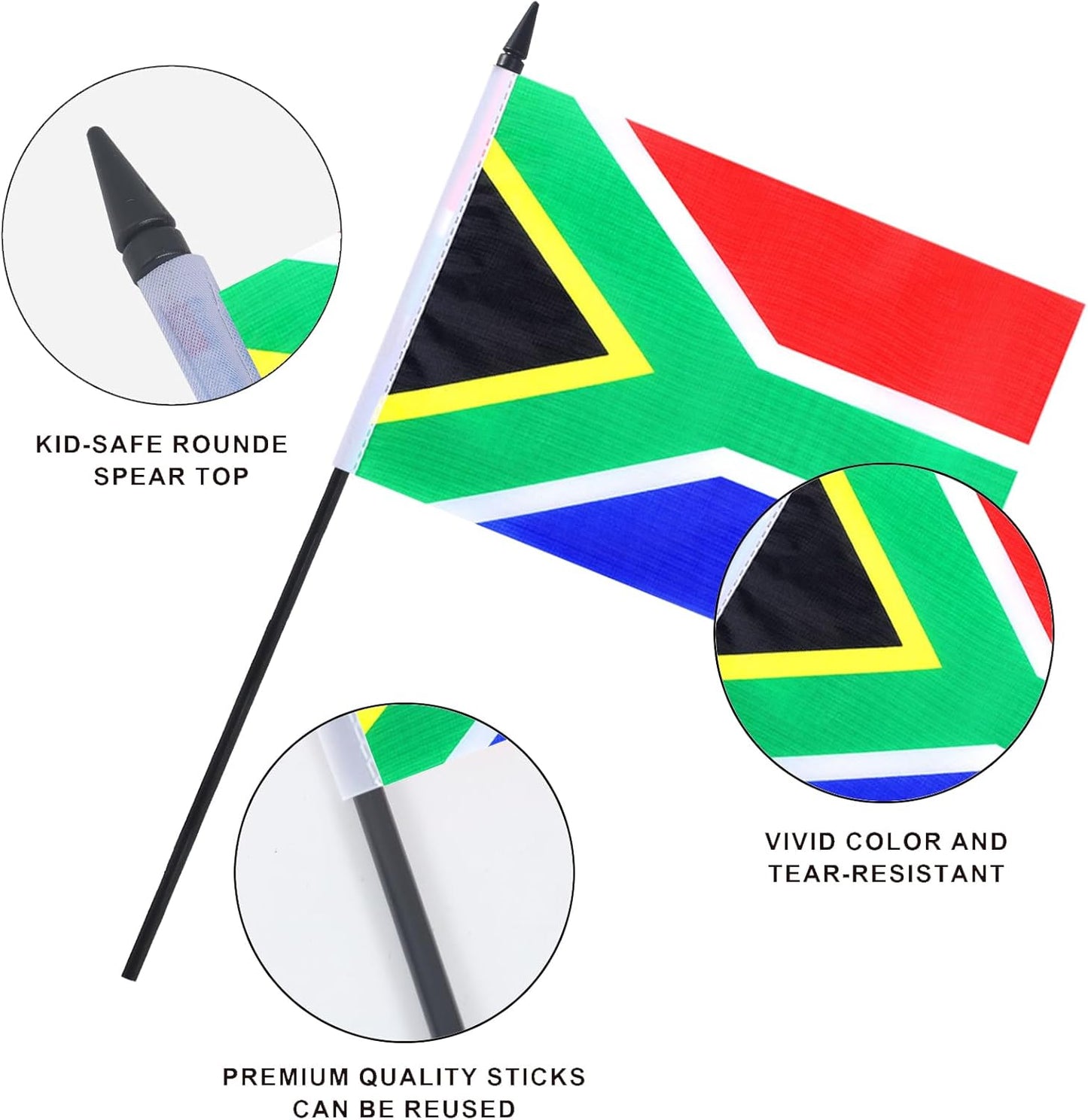 South Africa Desk Flag 12" Solid Pole Deluxe Set South African Flags Banner Mini Small South Africa Office Table Flags with Black Stand Base Desktop Decorations(2Pack)