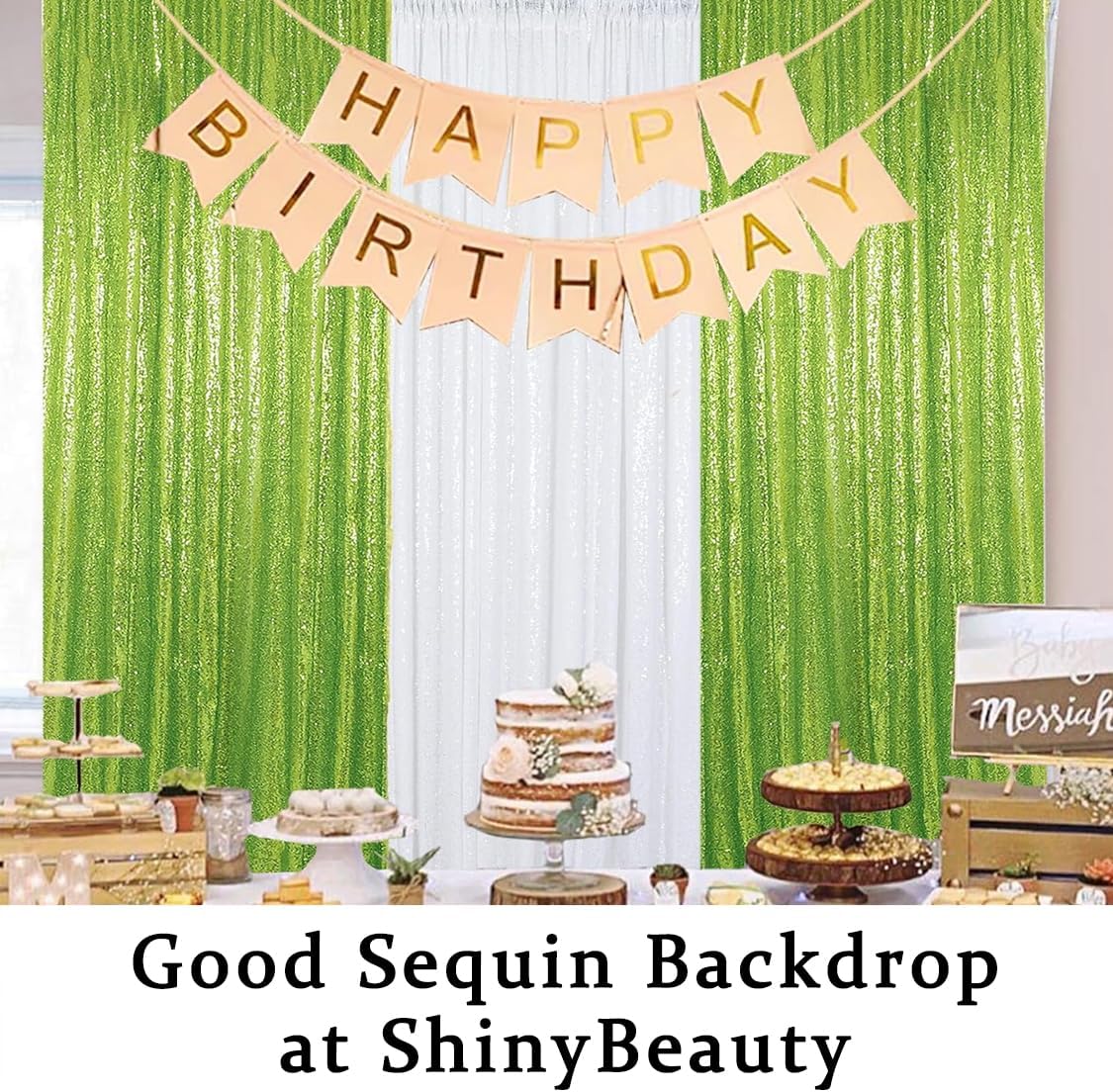 ShinyBeauty 4x10ft Olive Green Sequin Backdrop | 2 Panels Glitter Curtains for Photography, Wedding, Party, and Event Decor