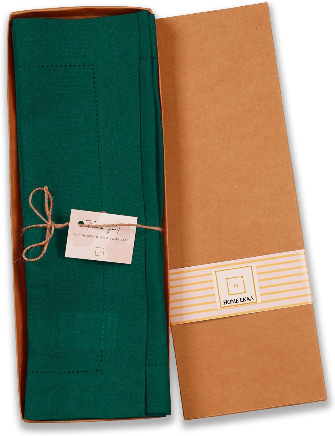 100% Pure Linen Green Placemats 14 x 19 Inch - Hemstitch Christmas Placemats Set of 4 – Elegant Cloth Fabric Table Mats for Winter, Thanksgiving & New Year Décor – Elara Collection